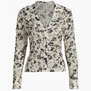 Alice + Olivia  Portia Floral Fitted Mesh Button-Front Top XS.